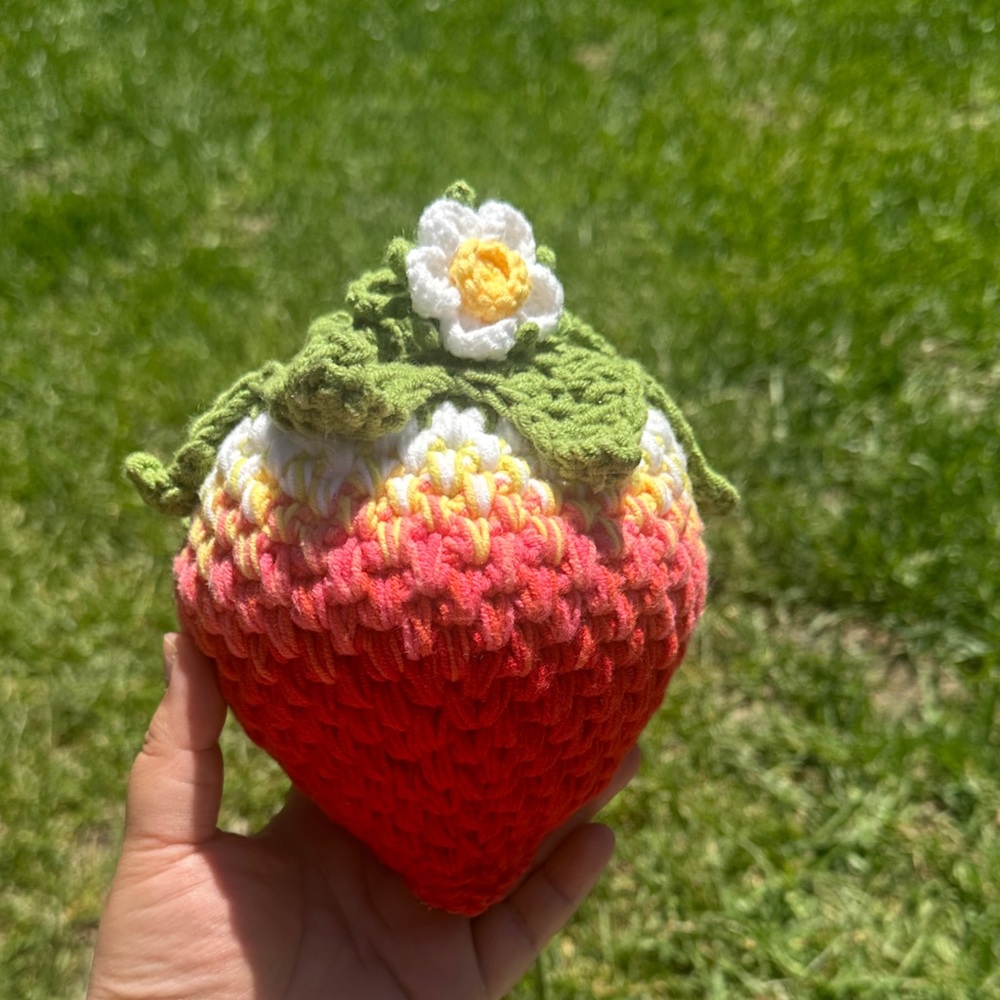 Handmade Crochet Strawberry Bag in Red, Pink, White & Green